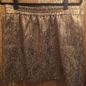 LOFT Gold Metallic Elastic Waist Skirt size M